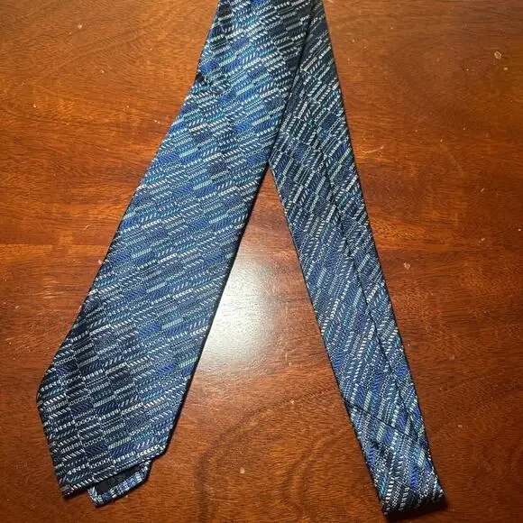 MISSONI - Blue and Silver Irregular Stripes Pattern 100% Silk Tie